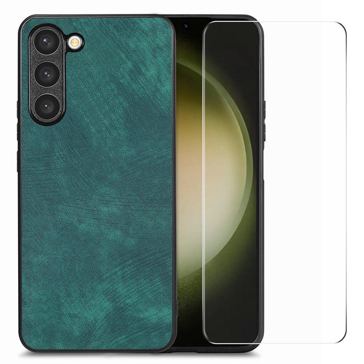 ENKAY HAT PRINCE For Samsung Galaxy S23 Retro Leather Coated PC Phone Case with 0.18mm High Aluminium-silicon Glass Film ENKAY HAT PRINCE For Samsung Galaxy S23 Retro Leather Coated PC Phone Case with 0.18mm High Aluminium-silicon Glass Film